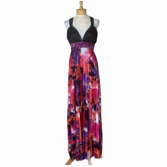 My Michelle Halter Pleated Maxi Dress Size Large - Picture 1 of 10